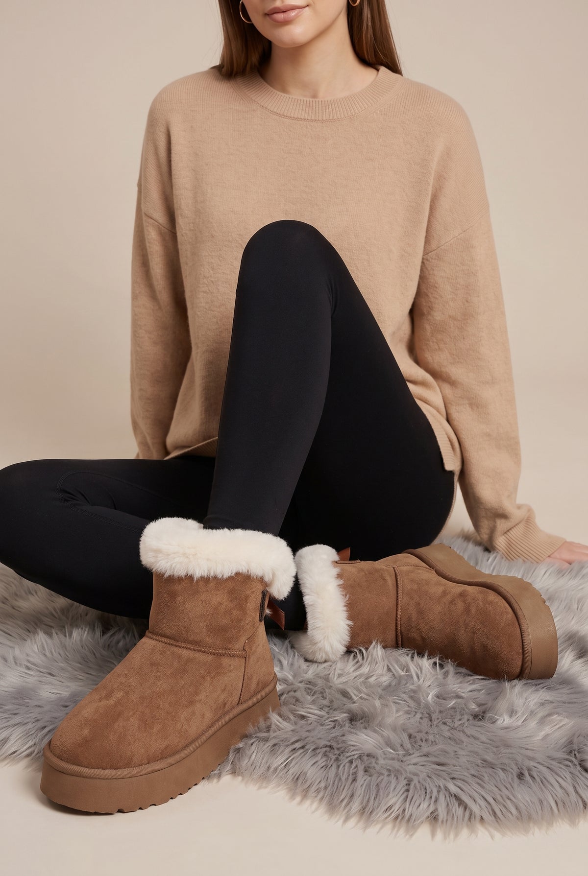 Reine | Women's Faux Fur Lined Winter Ankle Boots Bow Round-Toe Boots