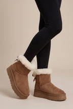 Reine | Women's Faux Fur Lined Winter Ankle Boots Bow Round-Toe Boots