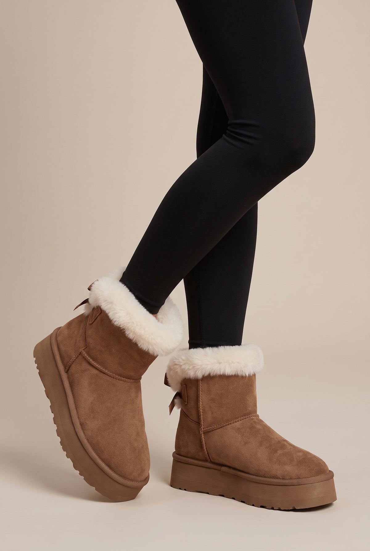 Reine | Women's Faux Fur Lined Winter Ankle Boots Bow Round-Toe Boots
