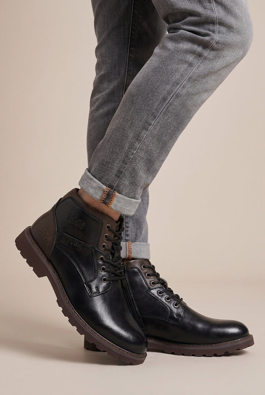 Ombre | Men's Mid-Calf Motorcycle Boots Round-Toe Biker Boots