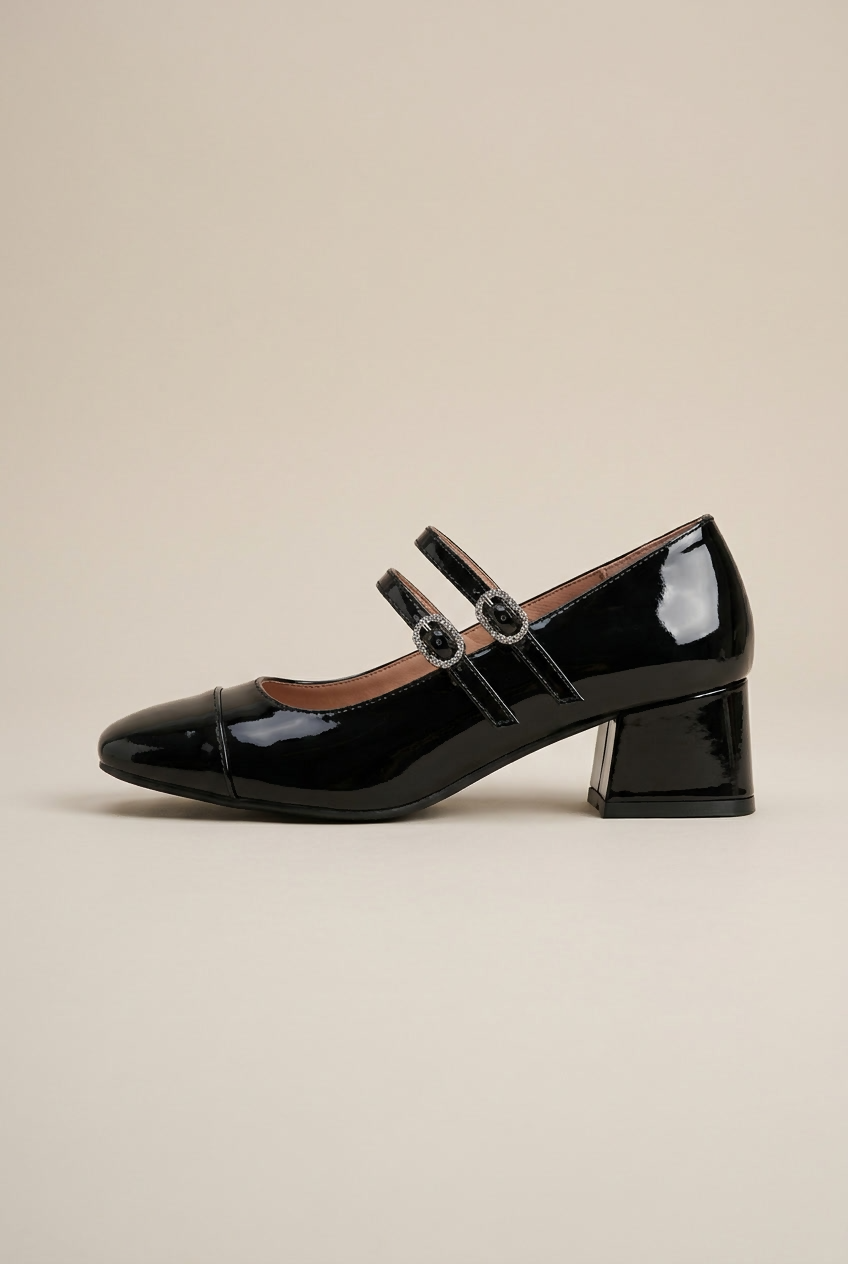 Aveline | Women's Square-Toe Buckle Shoes Chunky Mid-Heel Pumps