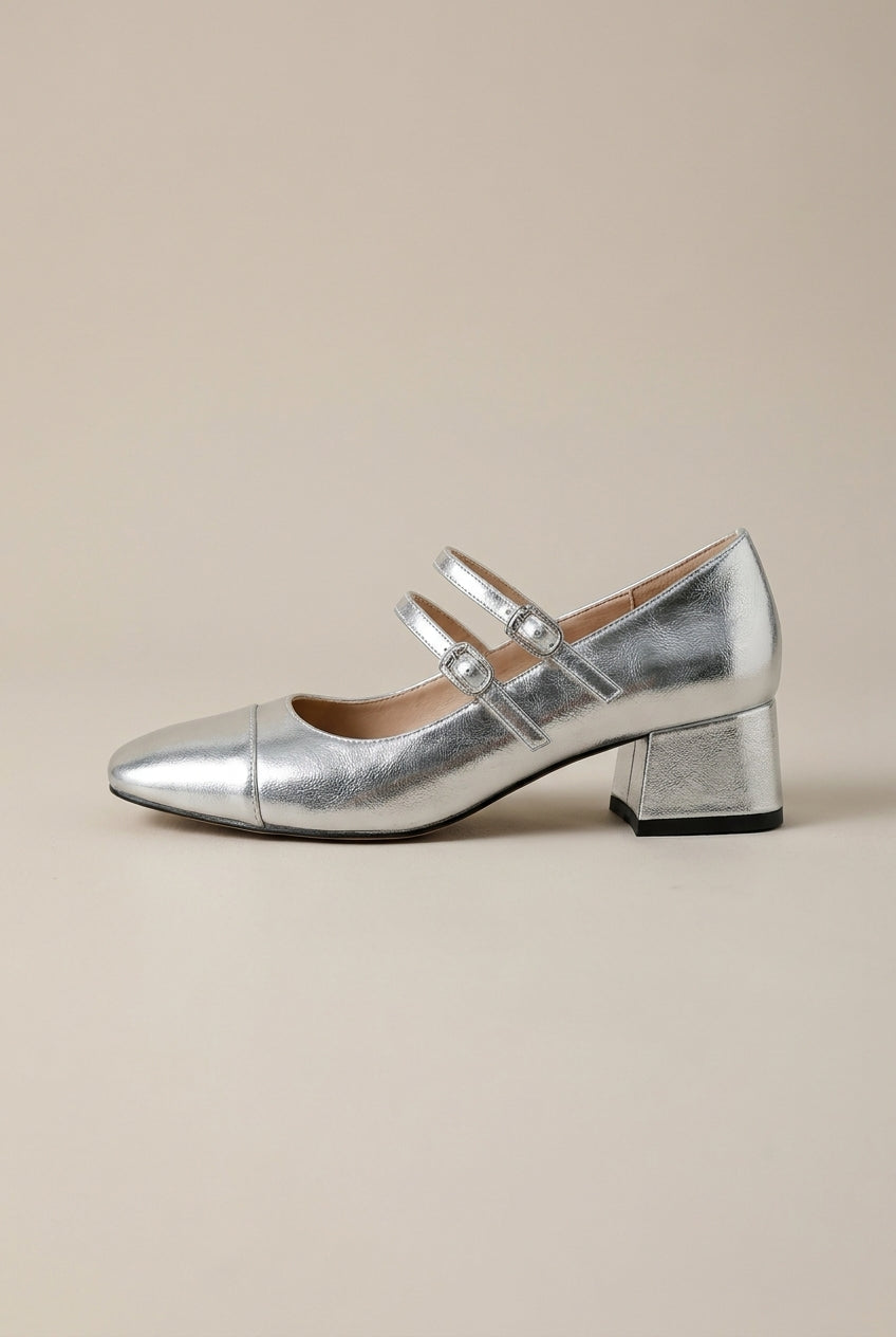 Aveline | Women's Square-Toe Buckle Shoes Chunky Mid-Heel Pumps