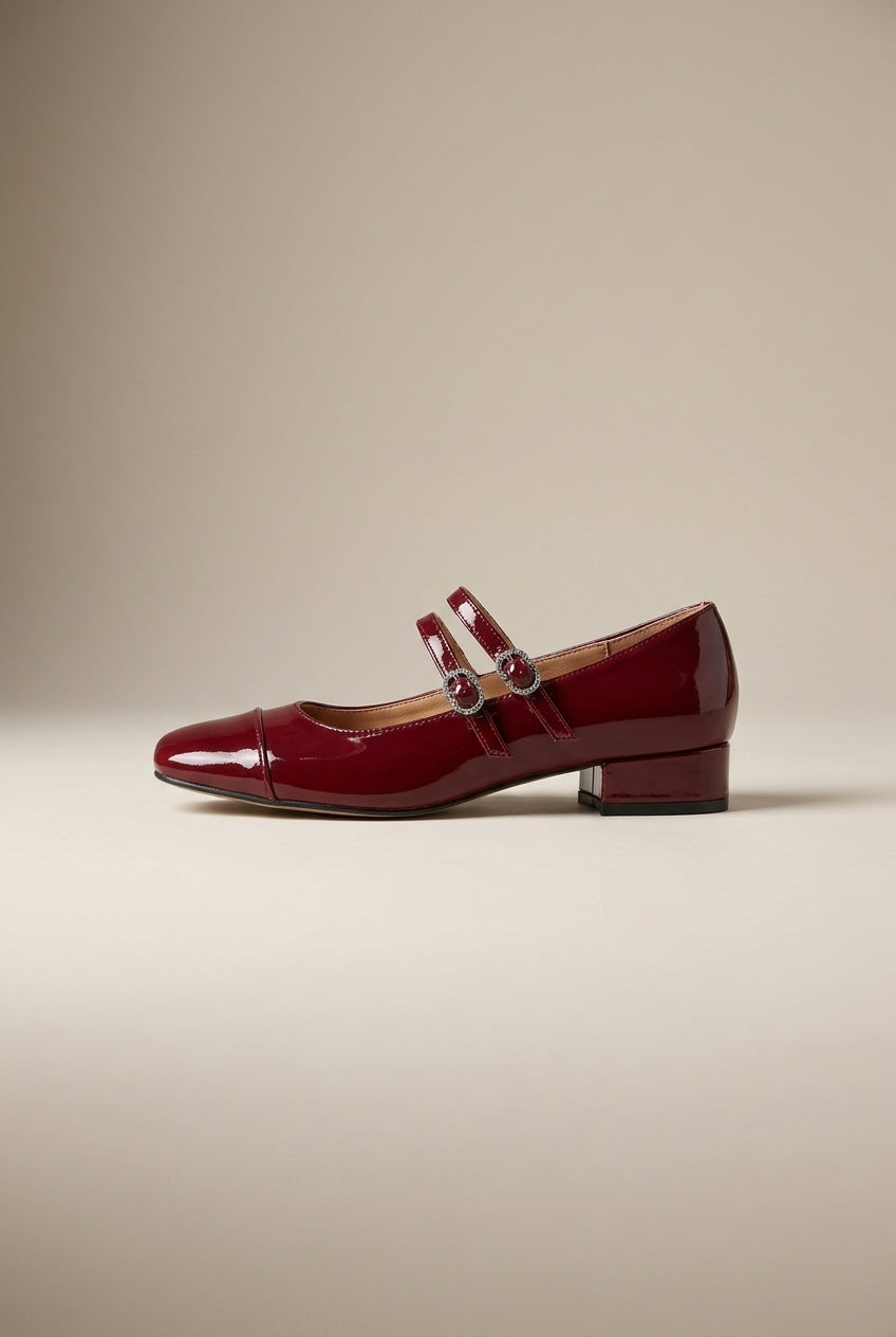 Aveline | Women's Square-Toe Buckle Shoes Chunky Mid-Heel Pumps
