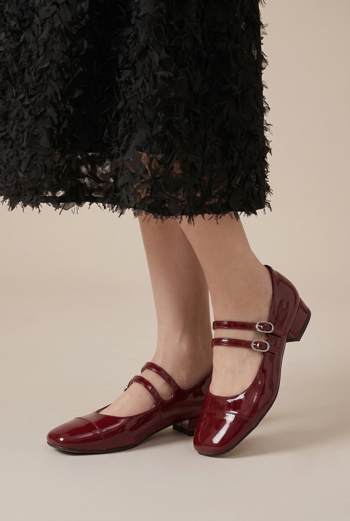 Aveline | Women's Square-Toe Buckle Shoes Chunky Mid-Heel Pumps