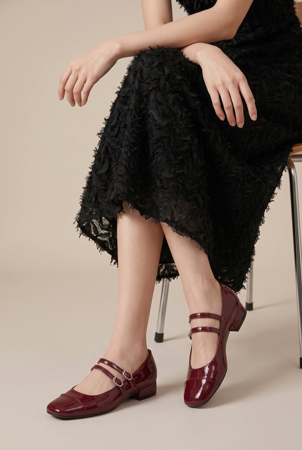 Aveline | Women's Square-Toe Buckle Shoes Chunky Mid-Heel Pumps