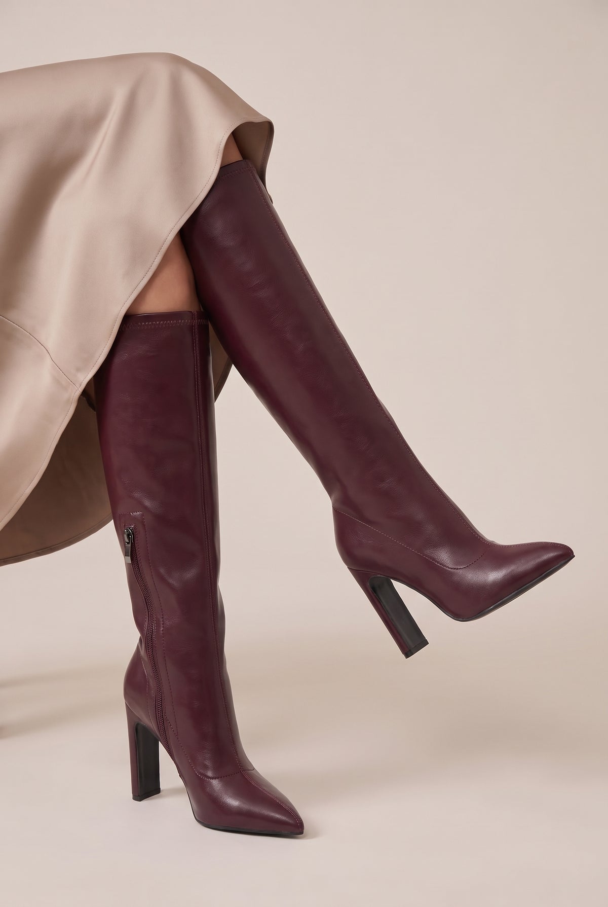 Ondine | Women's Satin Pointed-Toe Boots Mid-Calf High-Heel Boots