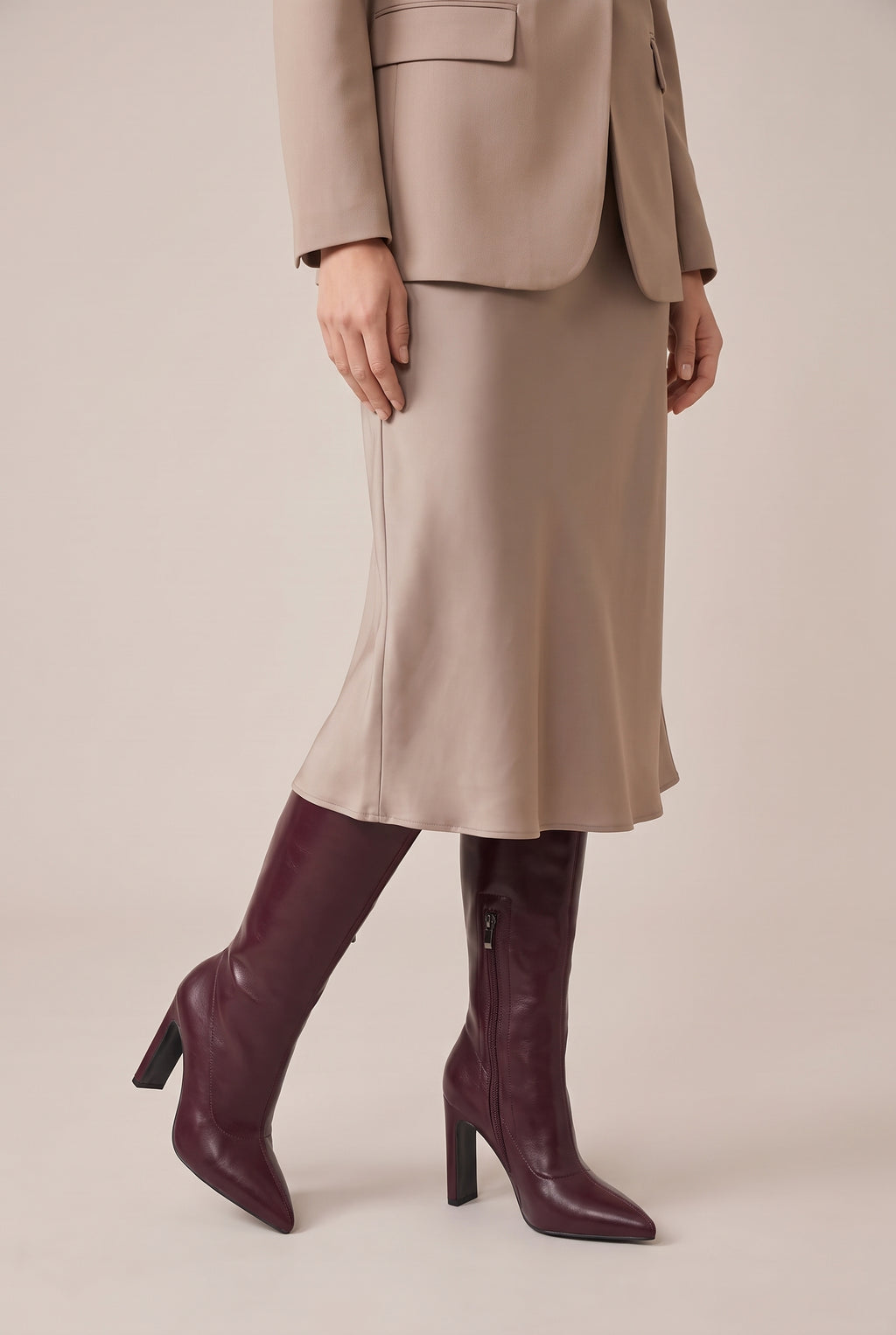 Ondine | Women's Satin Pointed-Toe Boots Mid-Calf High-Heel Boots