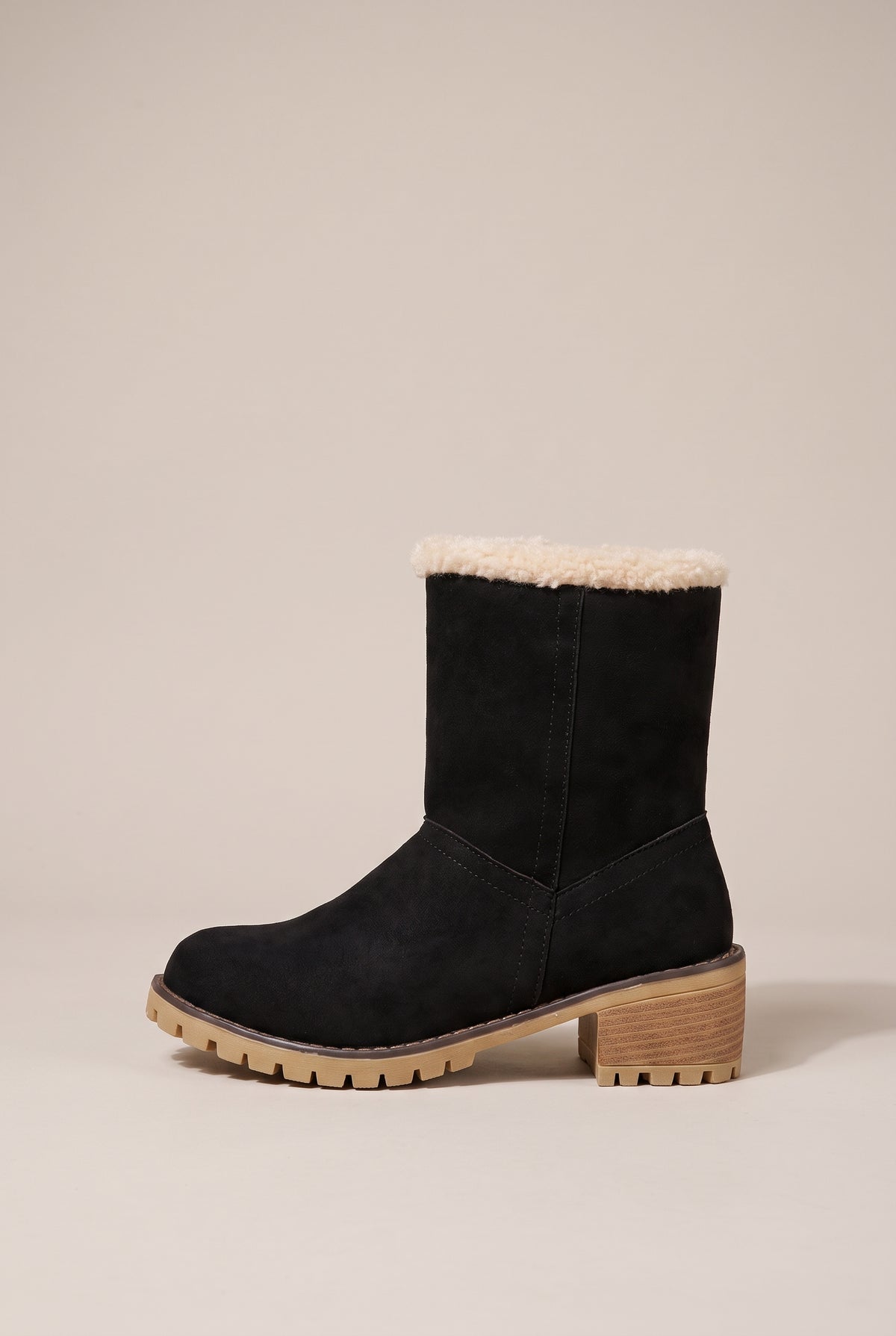 Margaux | Women's Fur Cuff Combat Winter Boots Fleece-Lined Mid-Calf Boots