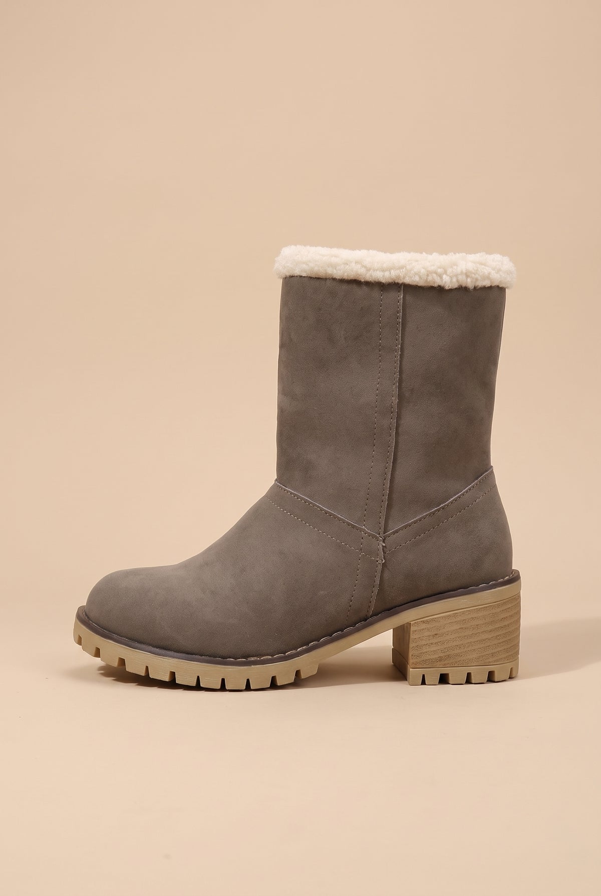 Margaux | Women's Fur Cuff Combat Winter Boots Fleece-Lined Mid-Calf Boots