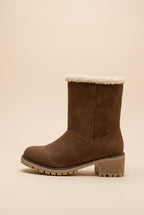 Margaux | Women's Fur Cuff Combat Winter Boots Fleece-Lined Mid-Calf Boots