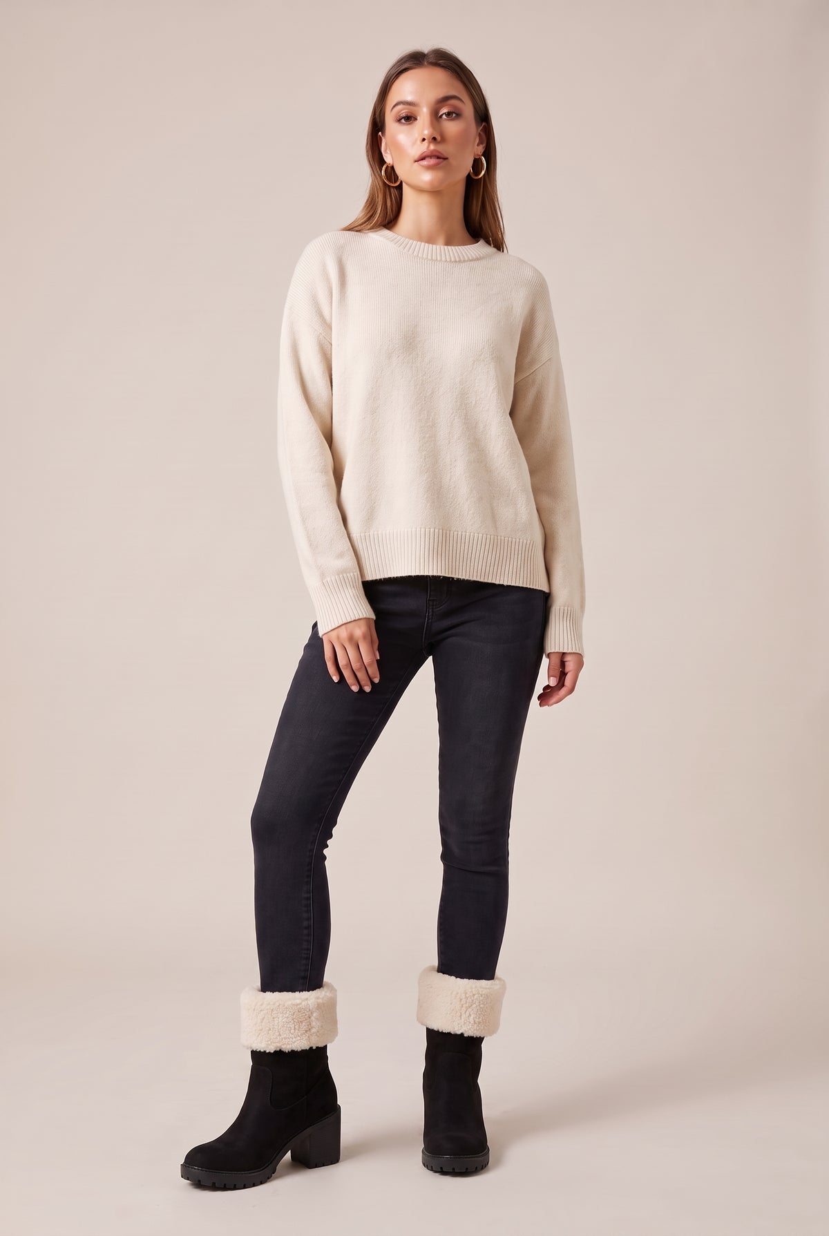 Margaux | Women's Fur Cuff Combat Winter Boots Fleece-Lined Mid-Calf Boots
