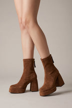 Constance | Women's Faux Suede Mid-Calf Boots Chunky Heel Boots