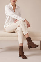 Ondine | Women's Stretch Pointed-Toe Mid-Calf Boots Block Heel Boots