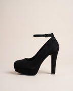 Ondine | Women's Suede Round-Toe Block Heel Buckle Pumps High Heels