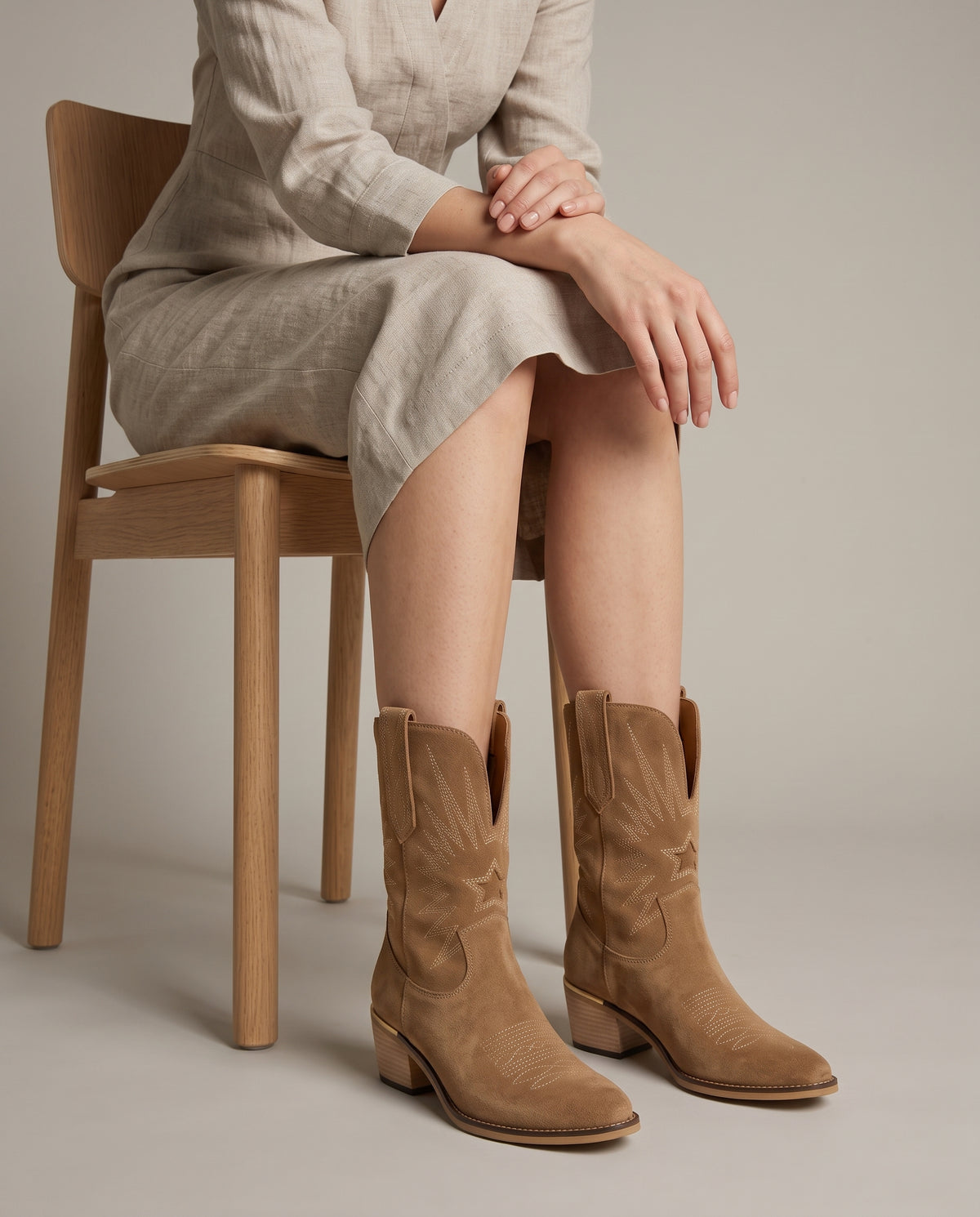 Aveline | Women’s V-Cut Pointed-Toe Low-Heel Mid-Calf Boots