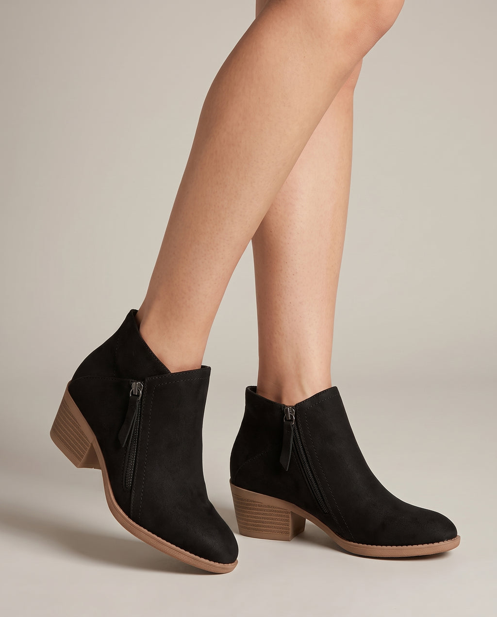 Constance | Women's Suede Wedge Ankle Boots Studded Round-Toe Booties