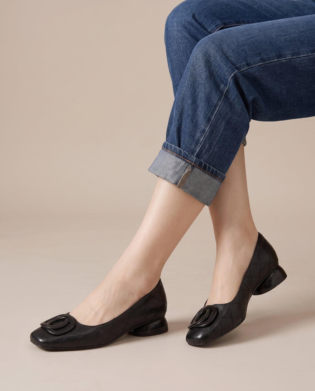 Margaux | Women's Round-Toe Buckle Loafers Low Block-Heel Slip-Ons