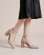 Ondine | Women’s Plaid Pointed-Toe Buckle Block-Heel Sandals