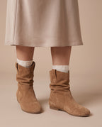 Margaux | Women's Denim Western Plush-Lined Low-Heel Ankle Boots