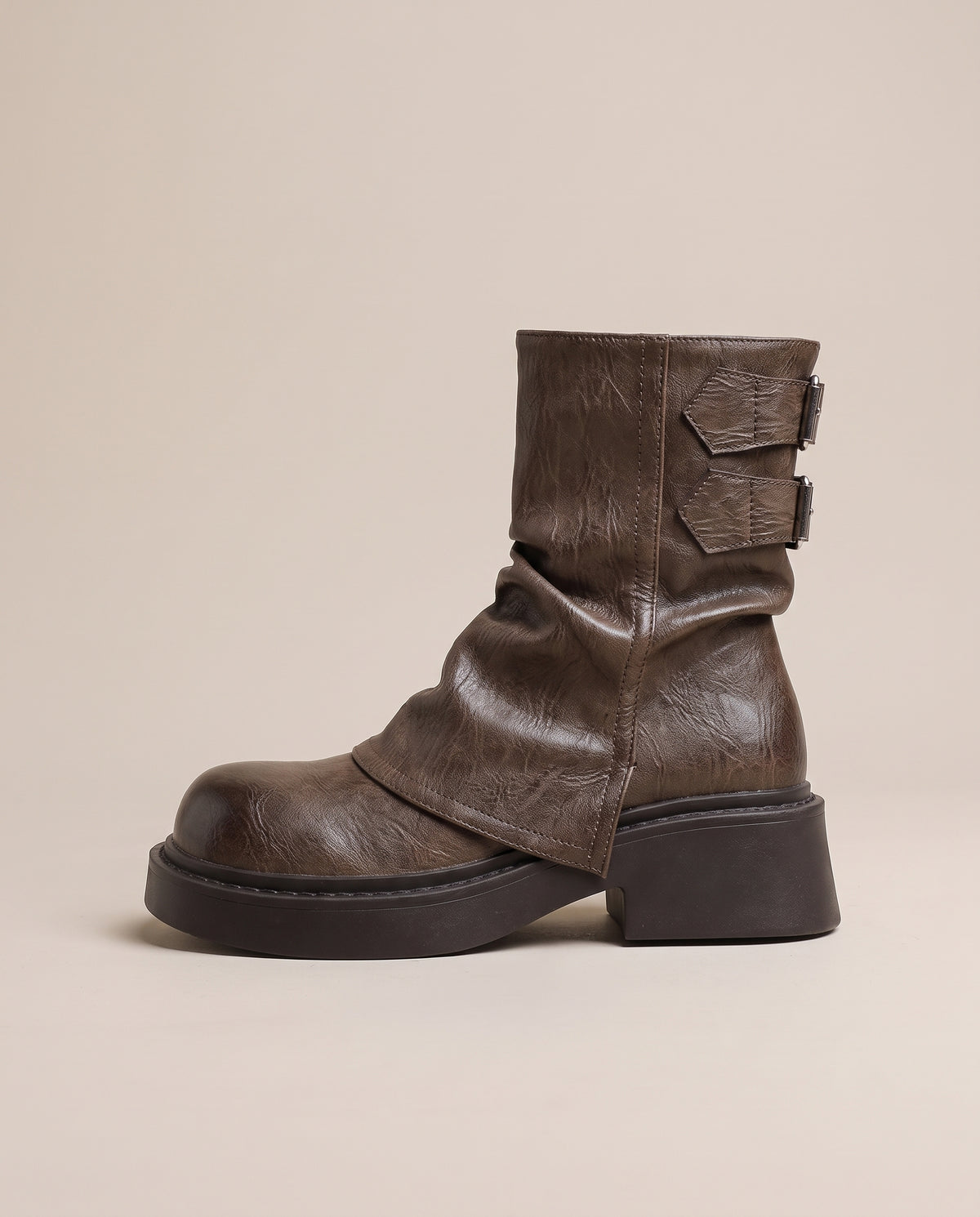 Margaux | Women's Faux Leather Ankle Boots Low Wedge Round-Toe Boots