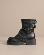 Margaux | Women's Faux Leather Ankle Boots Low Wedge Round-Toe Boots