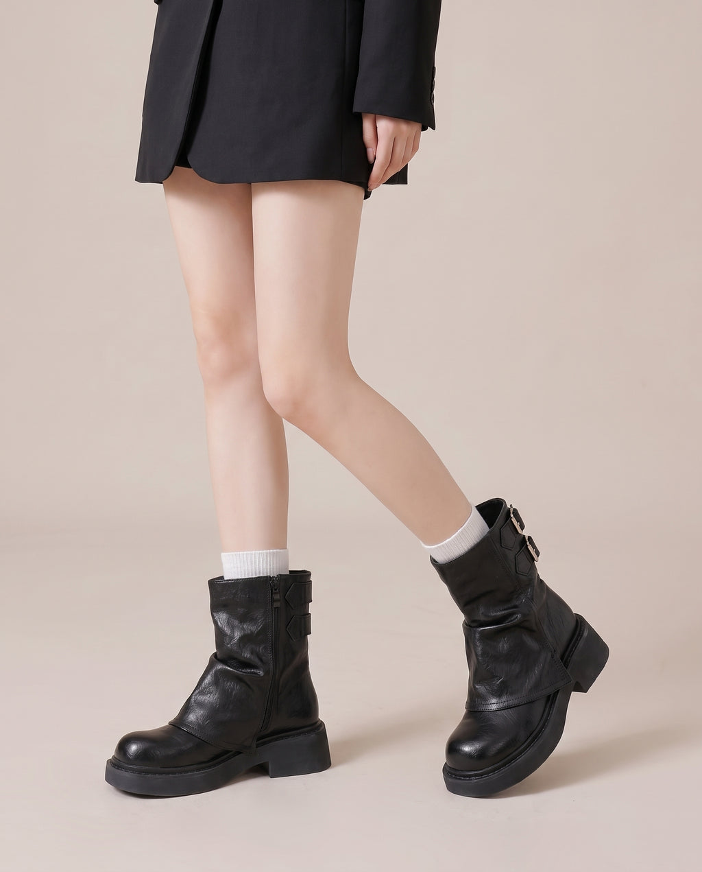 Margaux | Women's Faux Leather Ankle Boots Low Wedge Round-Toe Boots
