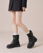 Margaux | Women's Faux Leather Ankle Boots Low Wedge Round-Toe Boots