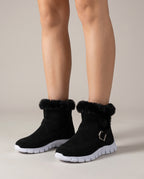 Nacre | Women's Suede Snow Boots Faux Fur-Lined Winter Ankle Boots