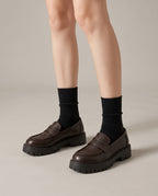 Margaux | Women's Faux Leather Platform Loafers Chunky Round-Toe Shoes