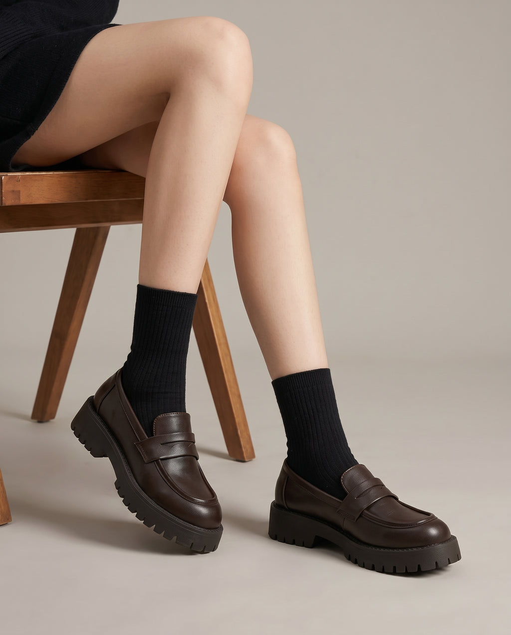 Margaux | Women's Faux Leather Platform Loafers Chunky Round-Toe Shoes