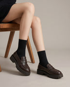 Margaux | Women's Faux Leather Platform Loafers Chunky Round-Toe Shoes