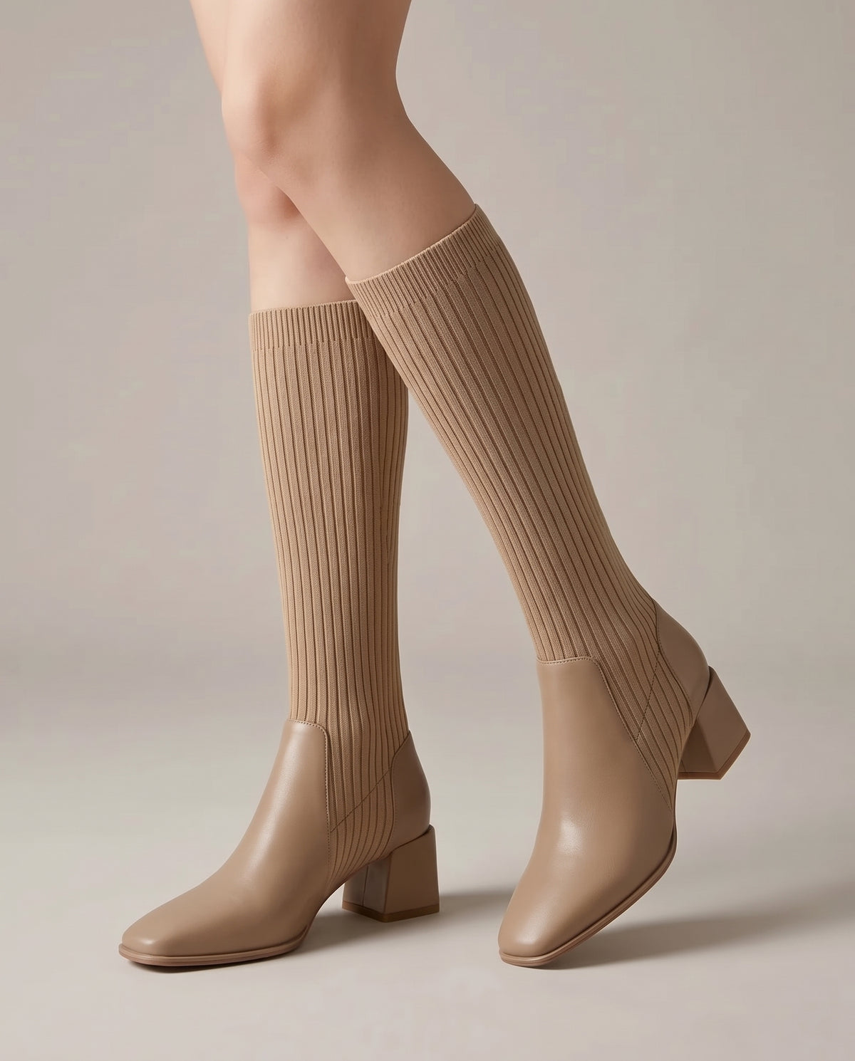 Séraphine | Women's Stretch Knit Sock Boots Chunky Mid-Heel Boots