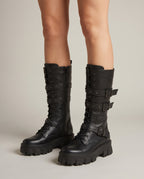 Constance | Women's Faux Leather Combat Boots Lace-Up Buckle Boots