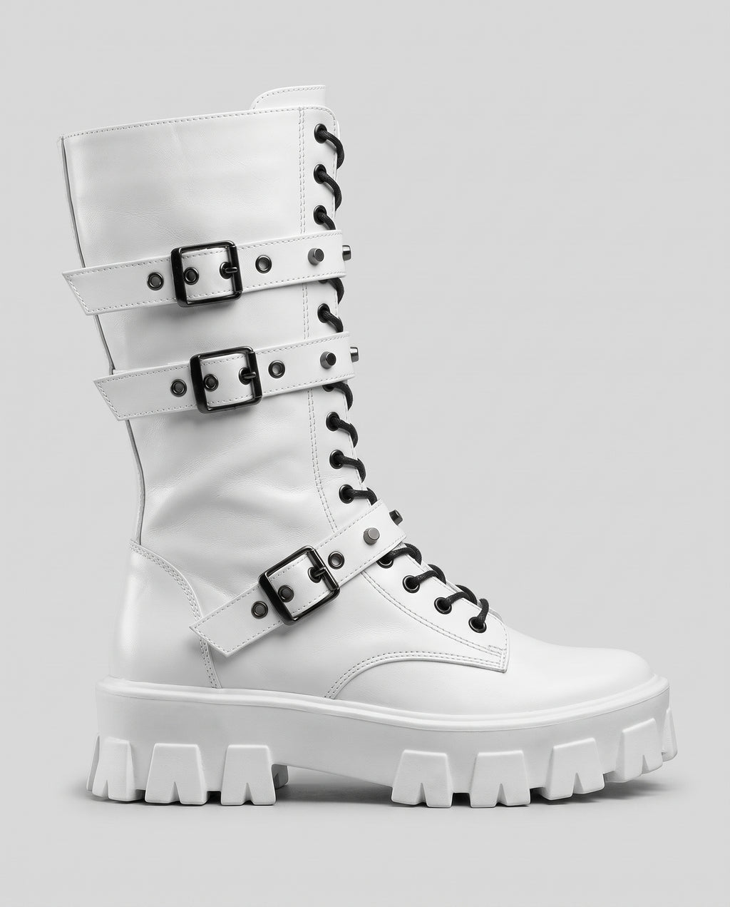 Constance | Women's Faux Leather Combat Boots Lace-Up Buckle Boots