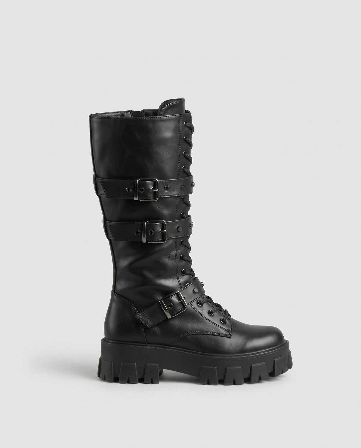 Constance | Women's Faux Leather Combat Boots Lace-Up Buckle Boots
