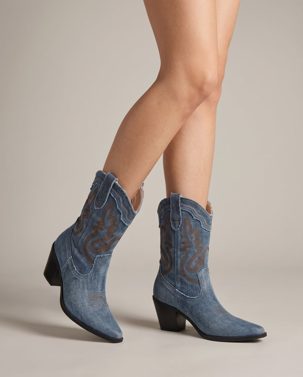 Margaux | Women's Denim Western Boots Block-Heel Mid-Calf Cowboy Boots