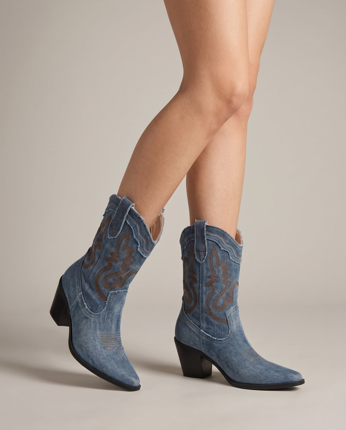 Margaux | Women's Denim Western Boots Block-Heel Mid-Calf Cowboy Boots