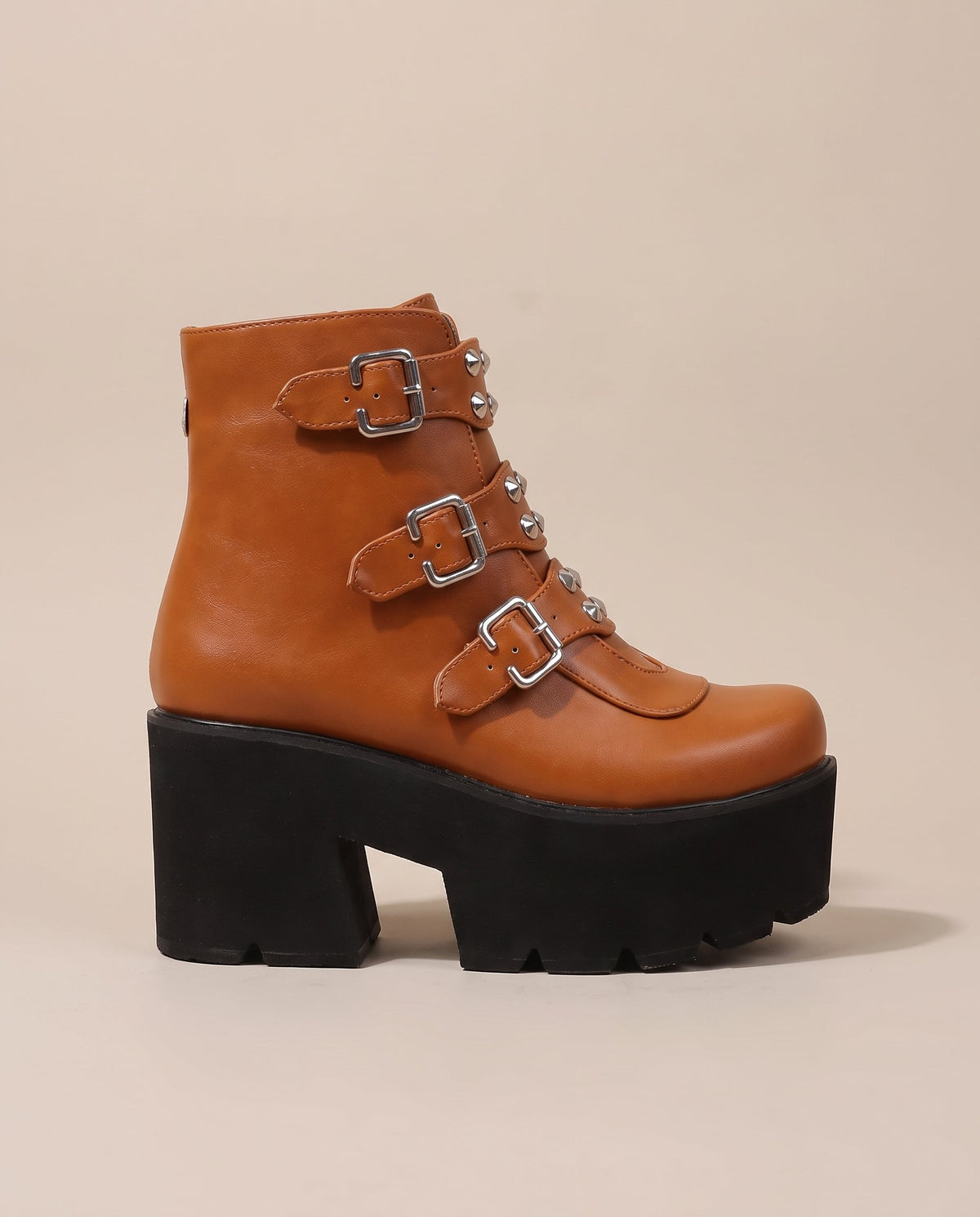 Reine | Women's Faux Leather Platform Ankle Boots Studded Buckle Boots