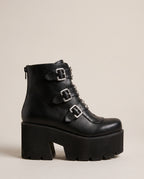Reine | Women's Faux Leather Platform Ankle Boots Studded Buckle Boots