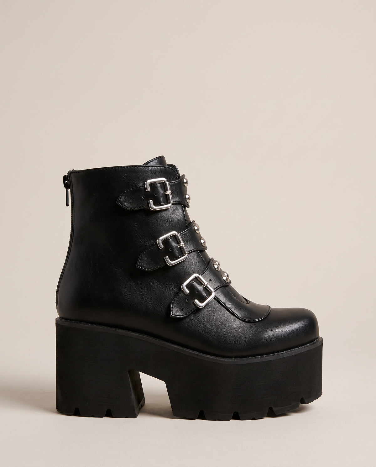Reine | Women's Faux Leather Platform Ankle Boots Studded Buckle Boots