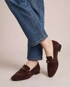 Margaux | Women's Leather Camellia Loafers Low-Heel Ankle-Strap Shoes