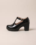Aveline | Women's Patent Block Heel Court Shoes Round-Toe Buckle Shoes