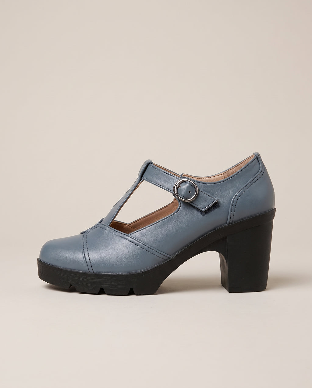 Aveline | Women's Patent Block Heel Court Shoes Round-Toe Buckle Shoes