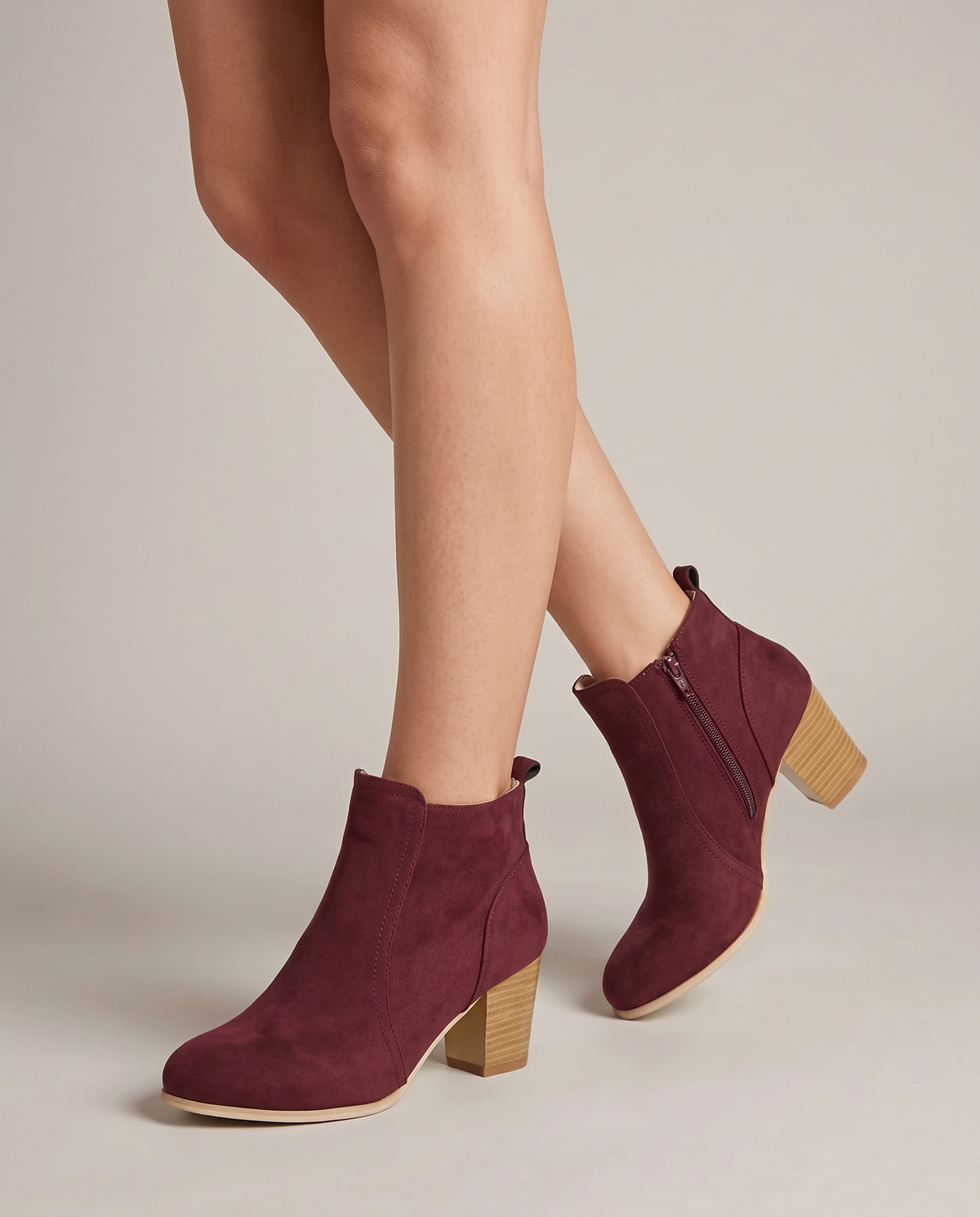 Margaux | Women's Suede Pointed-Toe Ankle Boots Block Heel Side-Zip
