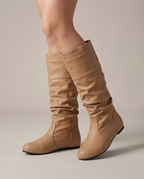 Séraphine | Women's Faux Leather Slouch Boots Flat Knee High Boots
