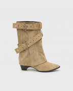 Constance | Women's Suede Buckle Boots Pointed-Toe Mid Calf Low Heel