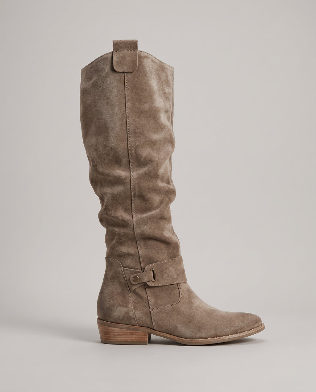 Margaux | Women's Faux Suede Knee High Riding Boots Block Heel Buckle