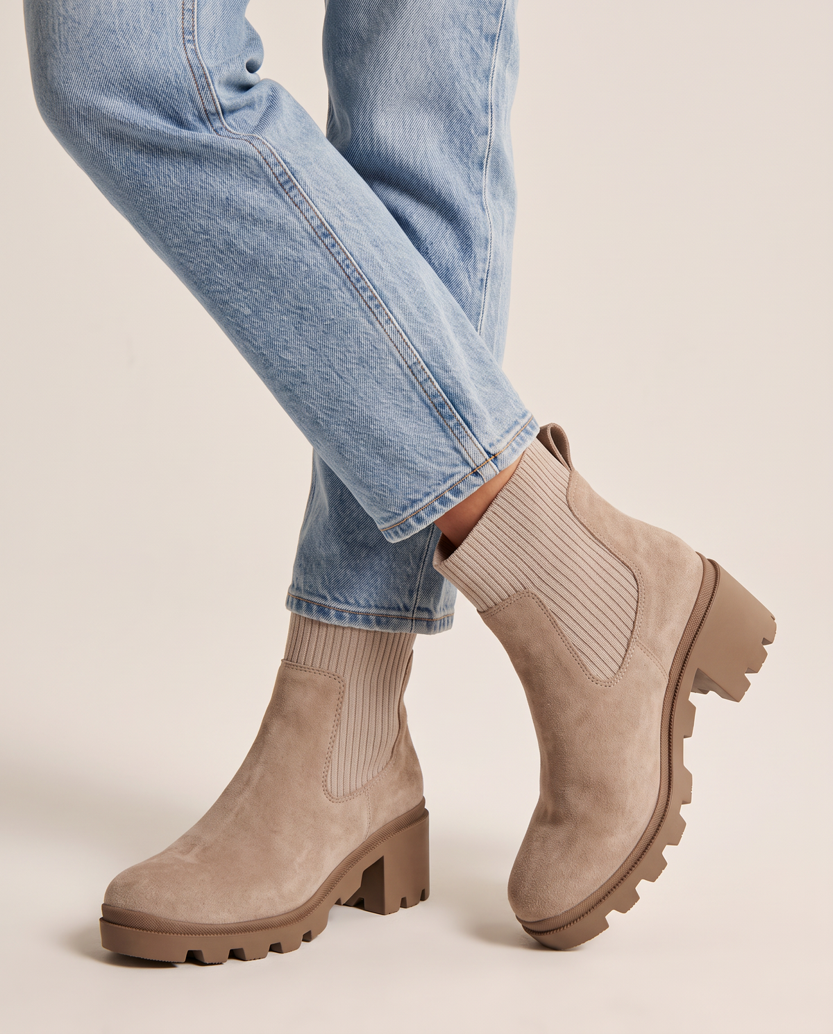 Céleste | Women's Suede Knit Combat Boots Mid Calf Chunky Platform