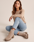 Céleste | Women's Suede Knit Combat Boots Mid Calf Chunky Platform