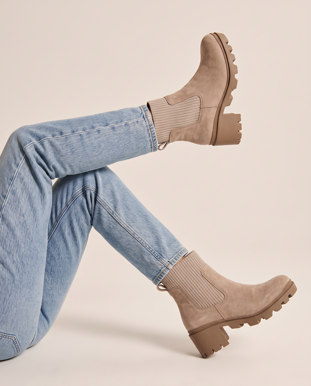 Céleste | Women's Suede Knit Combat Boots Mid Calf Chunky Platform